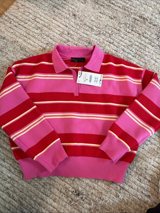Zara Sweaters - Zara women’s Pink & Red Striped Collared Sweater